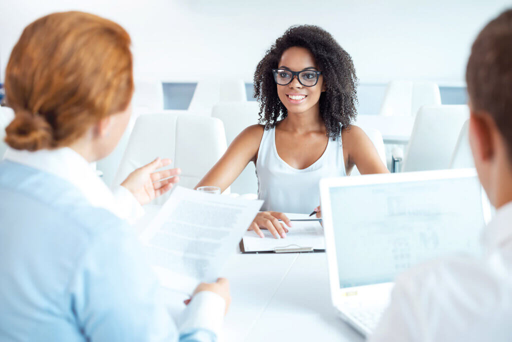 a woman having an interview