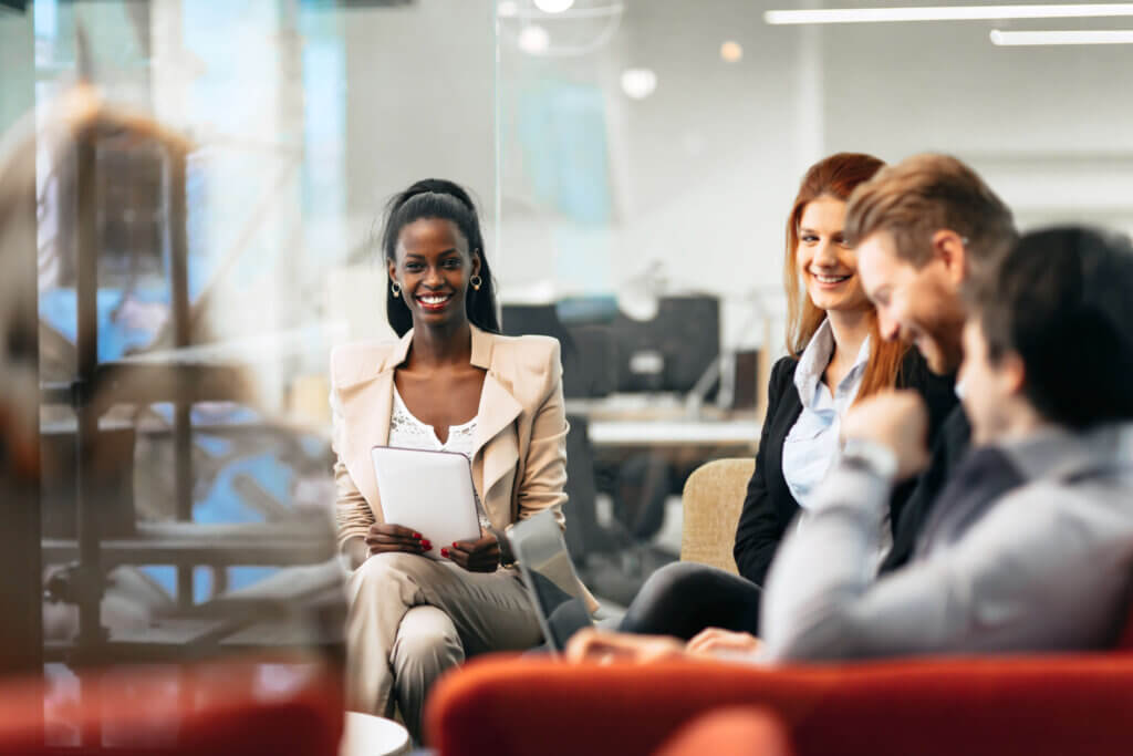 11 Trends That Could Rock Your Work World By 2030 Business people conversation. Technology at hand